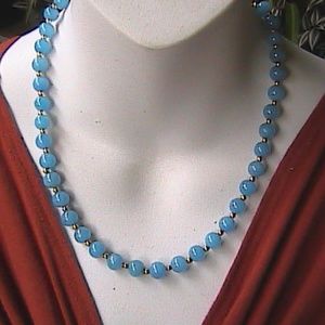 14k Yellow Gold Light Blue Jade Necklace